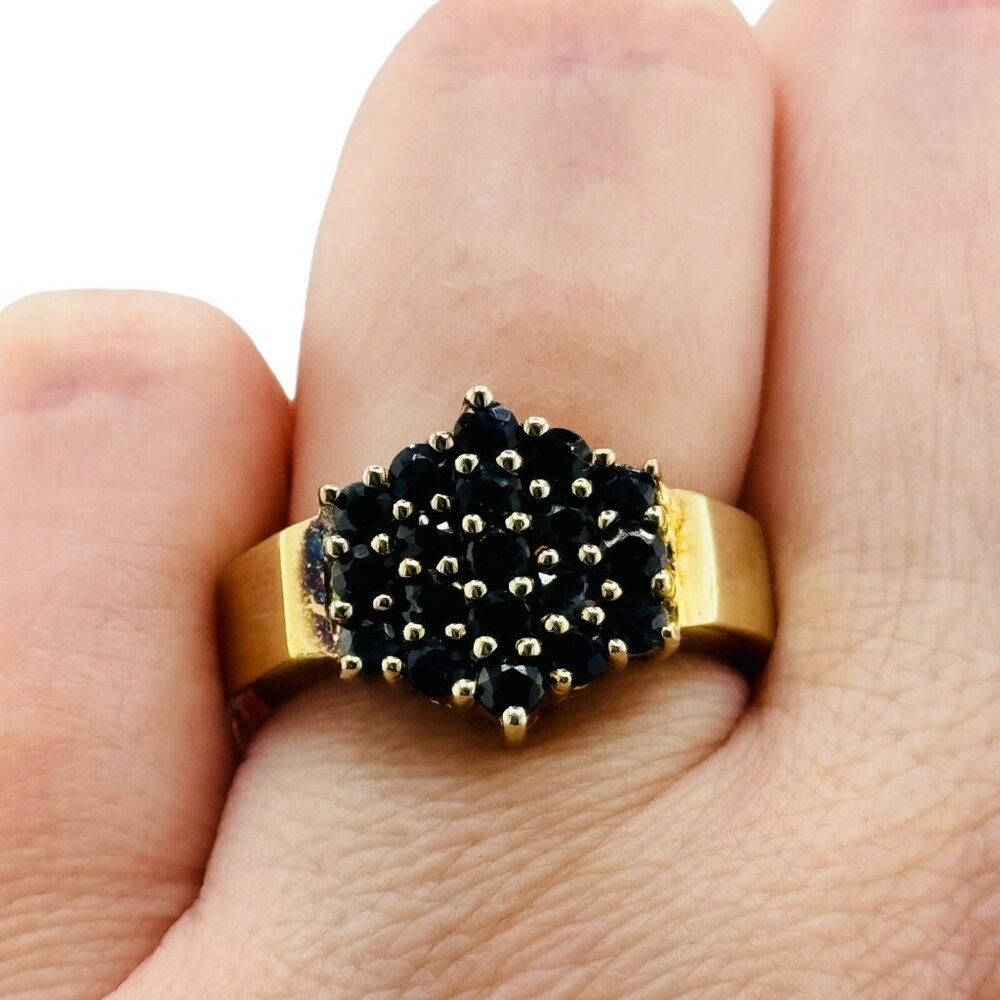 Gold Vermeil Sterling Silver 925 Blue Spinel Cluster Ring Size 6.75 Unique Prett